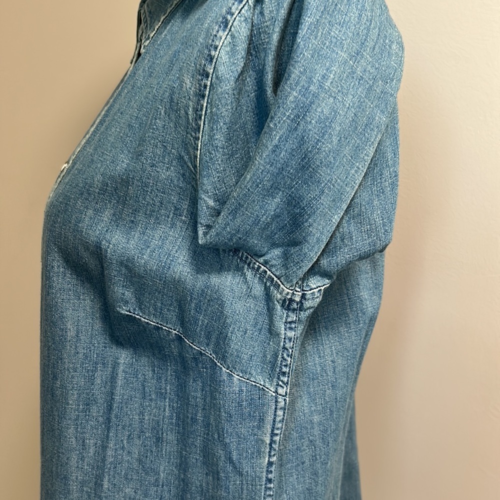 Talbots LS Sz Medium Button Front 100% Cotton Classic Tailored Blue Denim Shirt - Picture 5 of 10